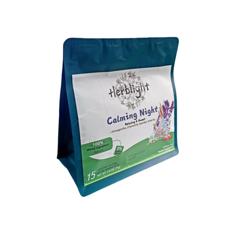 HERBLIGHT Herblight Calming Night Herbal Tea - Sleep Support & Stress Relief | Ashwagandha, Chamomile, Lavender& Licorice| Caffeine Free | pure Natural, No flavors | 2.6oz(75g) | 15 Tea Bags 1PC (New Customer 30% off Discount Code: herblight)
