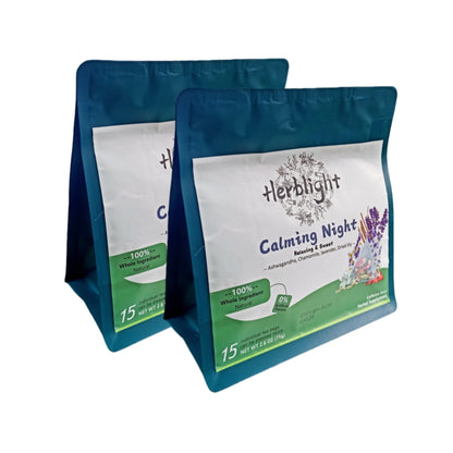 HERBLIGHT Herblight Calming Night Herbal Tea - Sleep Support & Stress Relief | Ashwagandha, Chamomile, Lavender& Licorice| Caffeine Free | pure Natural, No flavors | 2.6oz(75g) | 15 Tea Bags 2PCS (New Customer 30% off Discount Code: herblight)